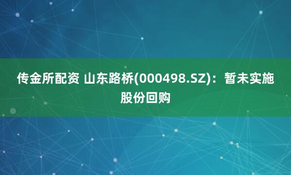 传金所配资 山东路桥(000498.SZ)：暂未实施股份回购